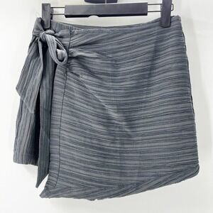 Gray Pleated Wrap Mini Skirt Tie Waist Textured‎ Casual Women's
